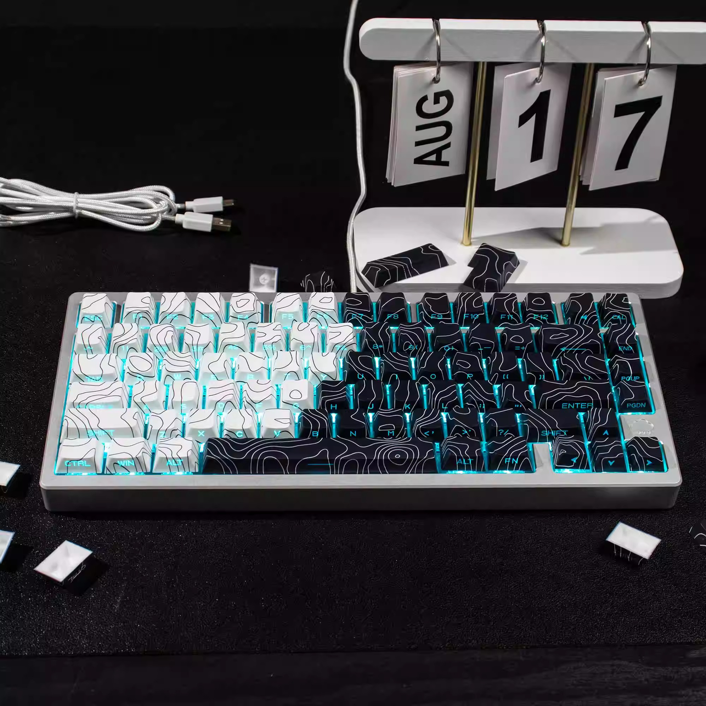 Topography Lines Keycap Set (Black & White)