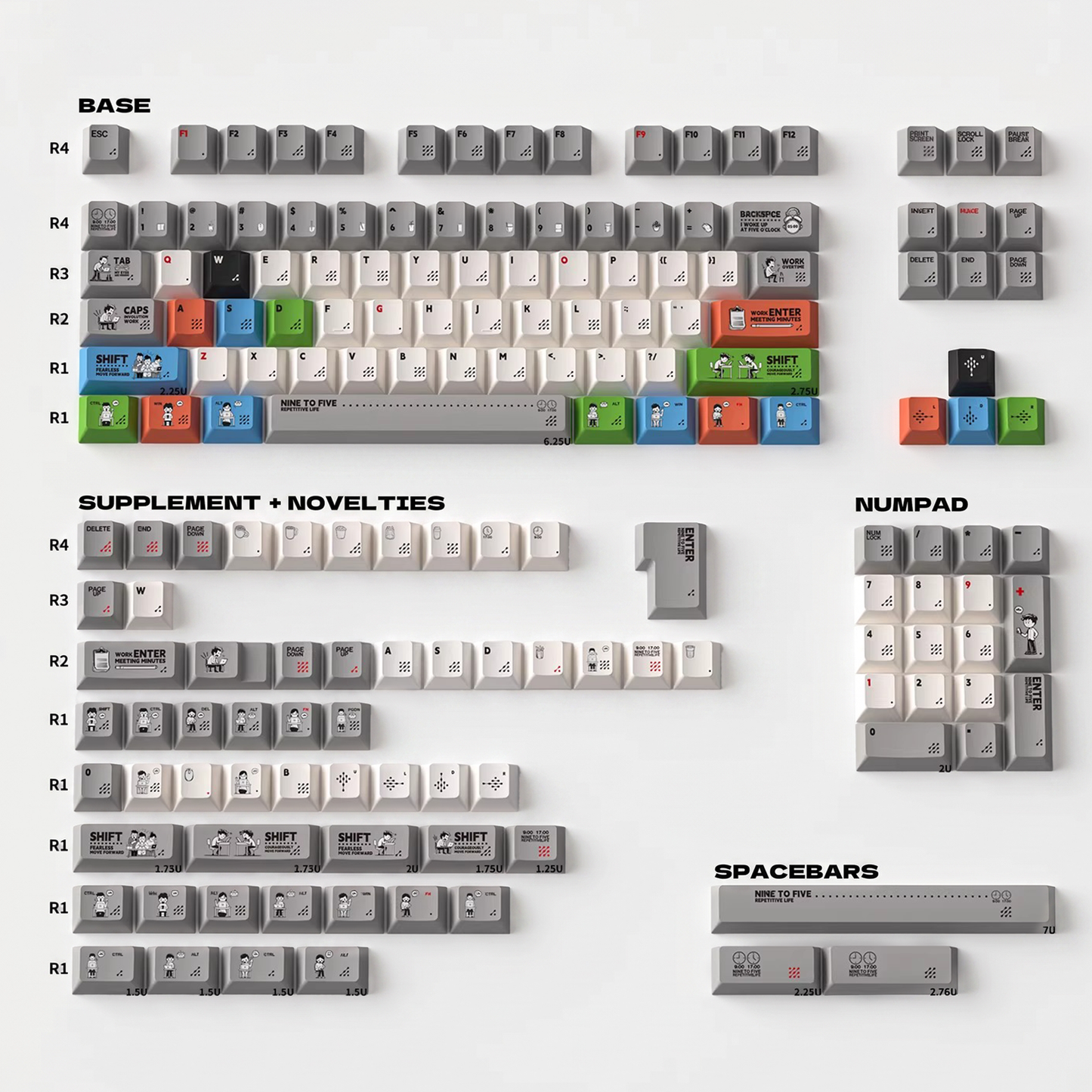 Working 9-to-5 Office Deskjob Hustle Keycap Set