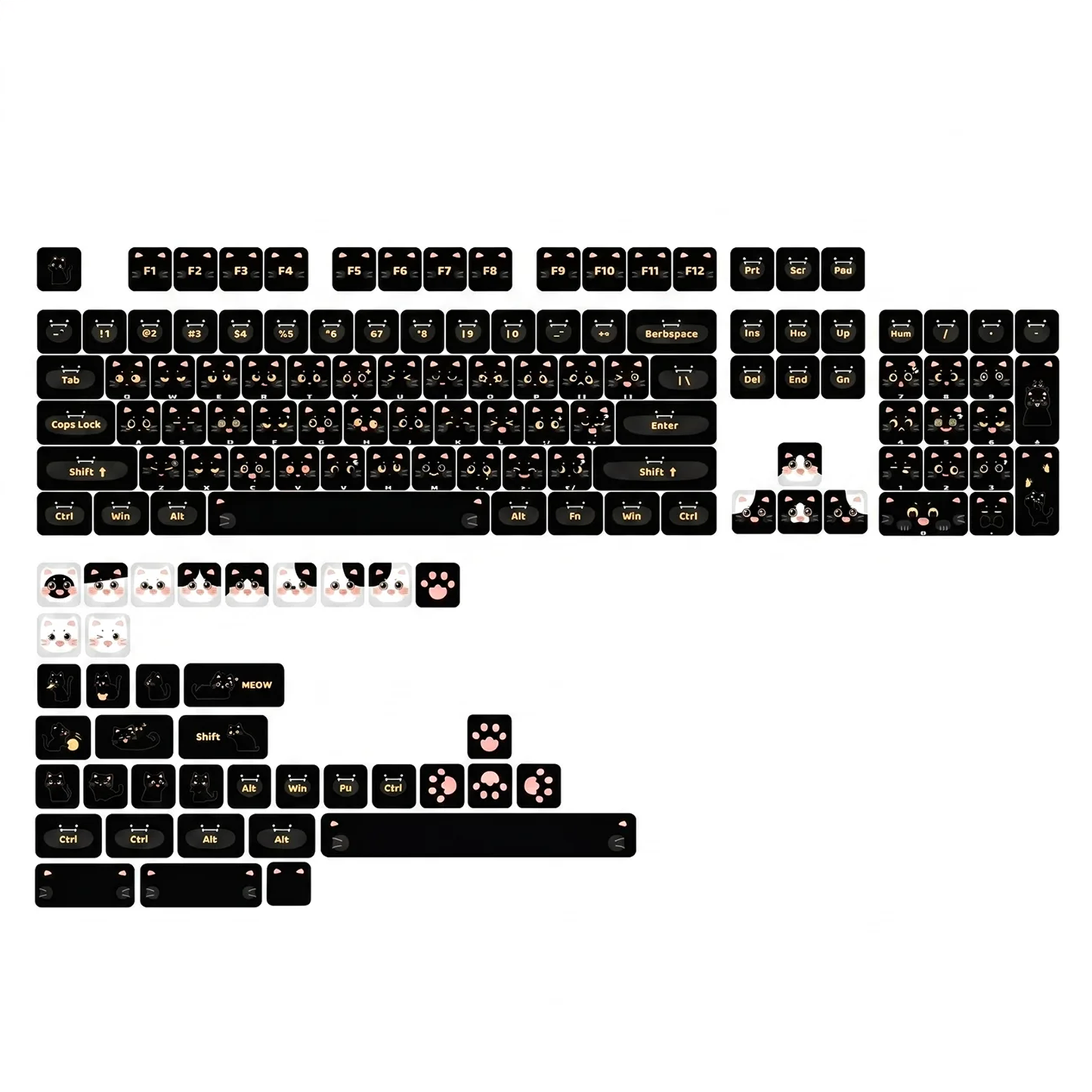 Black Cat Emoji Keycap Set