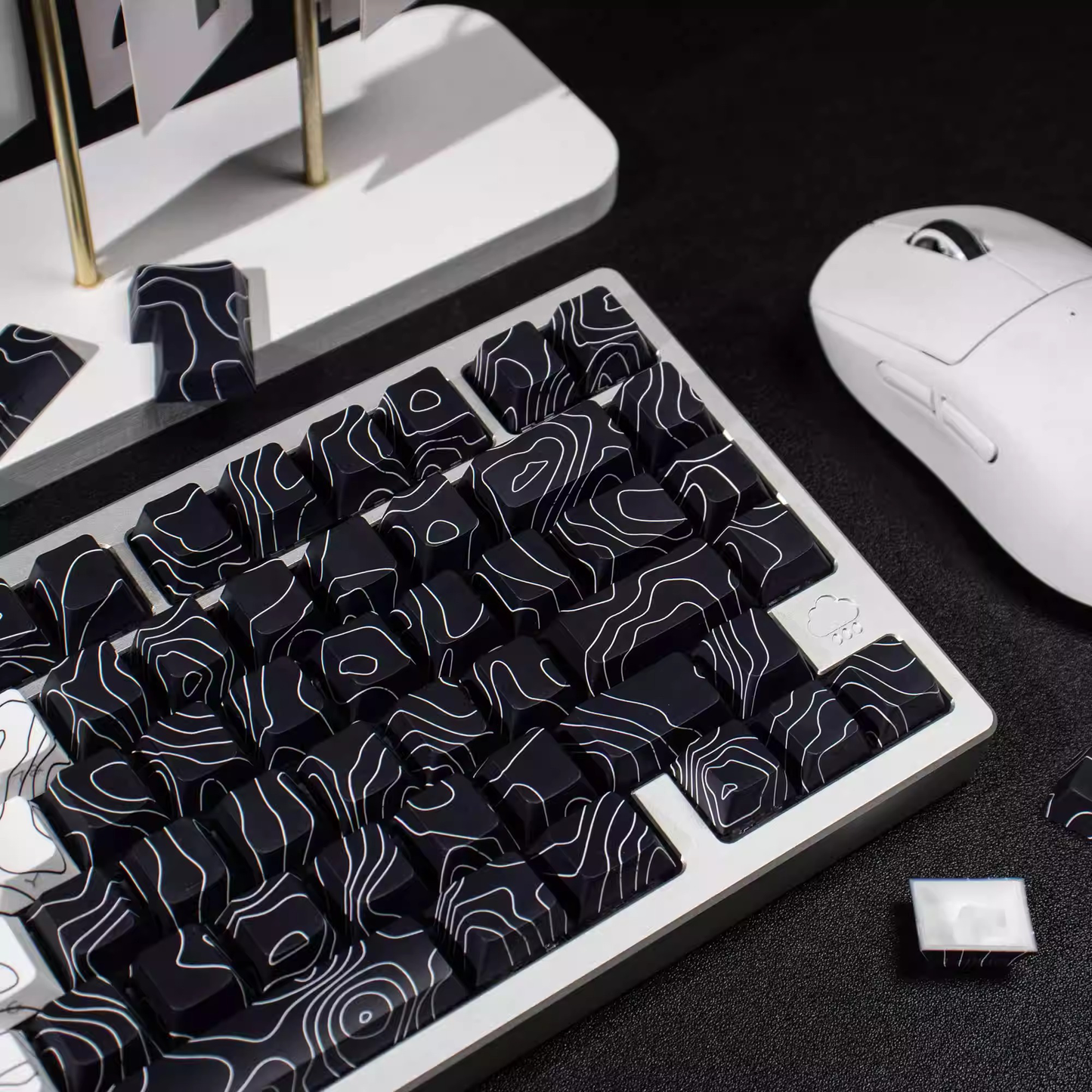Topography Lines Keycap Set (Black & White)