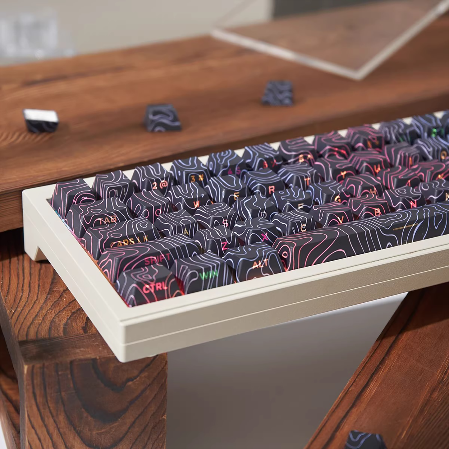 Topography Lines Keycap Set (Noir Swirls)