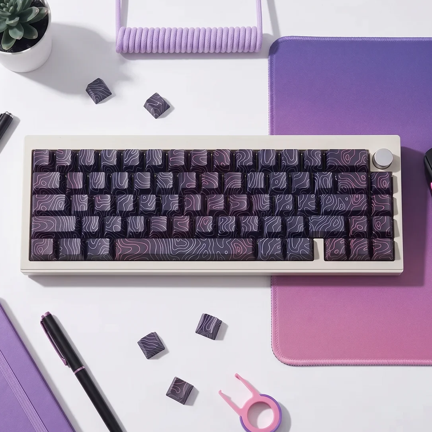 Topography Lines Keycap Set (Noir Swirls)